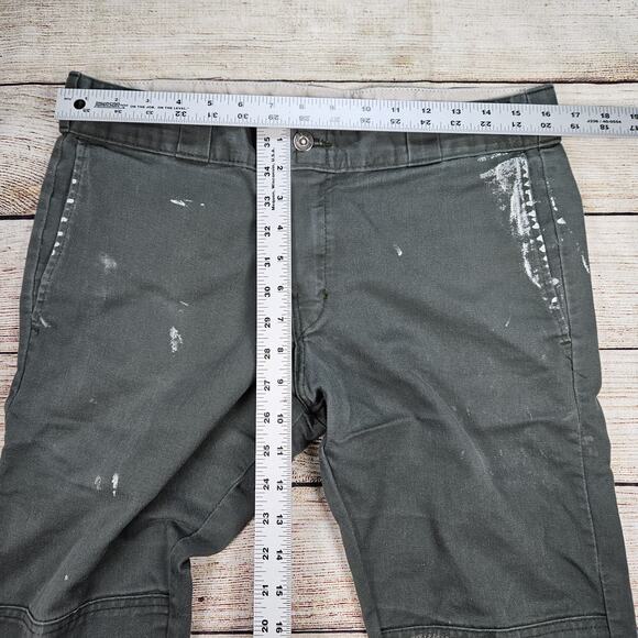 Dickies Skinny Straight Double Knee Work Pants Olive Green 34x30 Paint Stains - Picture 4 of 11